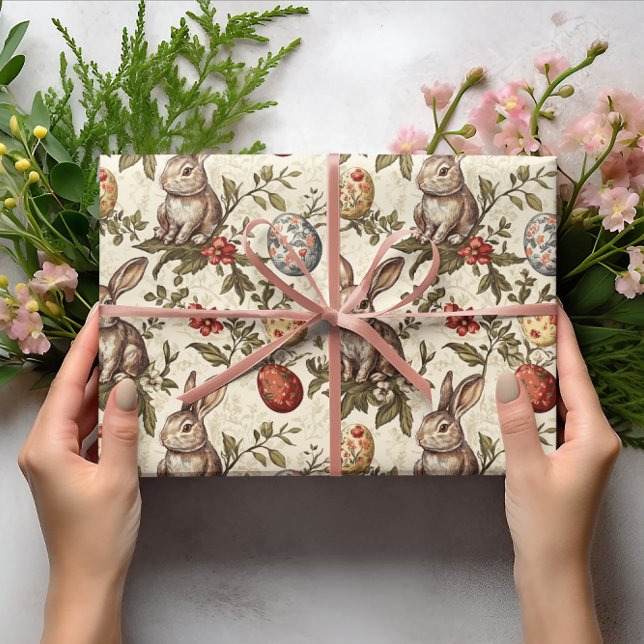 Papier Cadeau Motif lapin vintage et oeufs de Pâques (Créateur téléchargé)