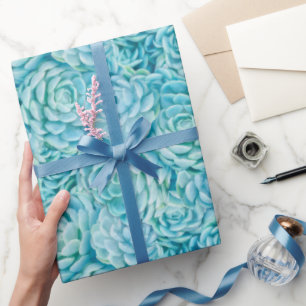 Papier Cadeau Motif léger Turquoise Echeveria Succulents