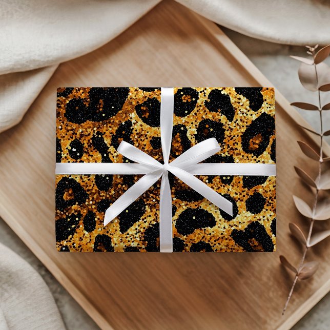 Papier Cadeau Motif Léopard Marron Doré Pailleté Luxe (Créateur téléchargé)
