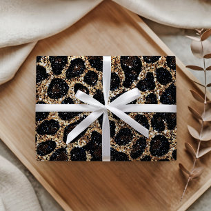 Papier Cadeau Motif Léopard Noir Marron Or Pailleté Luxe