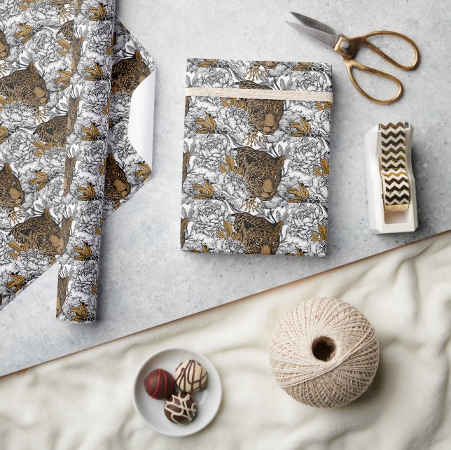 Papier Cadeau Motif Leopard & Peonies (Artisanat)