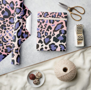 Papier Cadeau Motif léopard rose et bleu