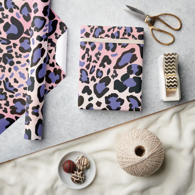 Papier Cadeau Motif léopard rose et bleu (Artisanat)