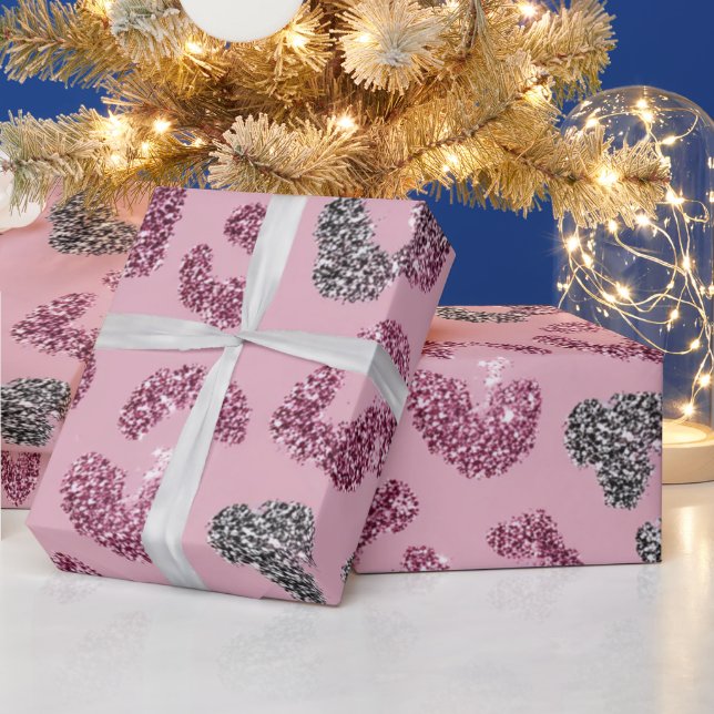 Papier Cadeau Motif léopard rose pailleté (Vacances)