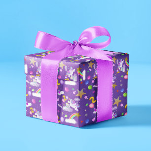 Papier Cadeau Motif Licorne Anniversaire 2 Ans de Couleur Violet