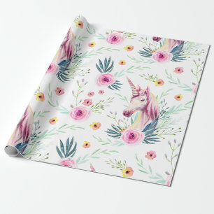 Papier Cadeau Motif Licorne Florale