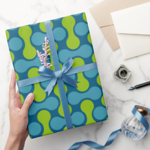 Papier Cadeau Motif Lien Rétro Moderne en Bleu et Vert