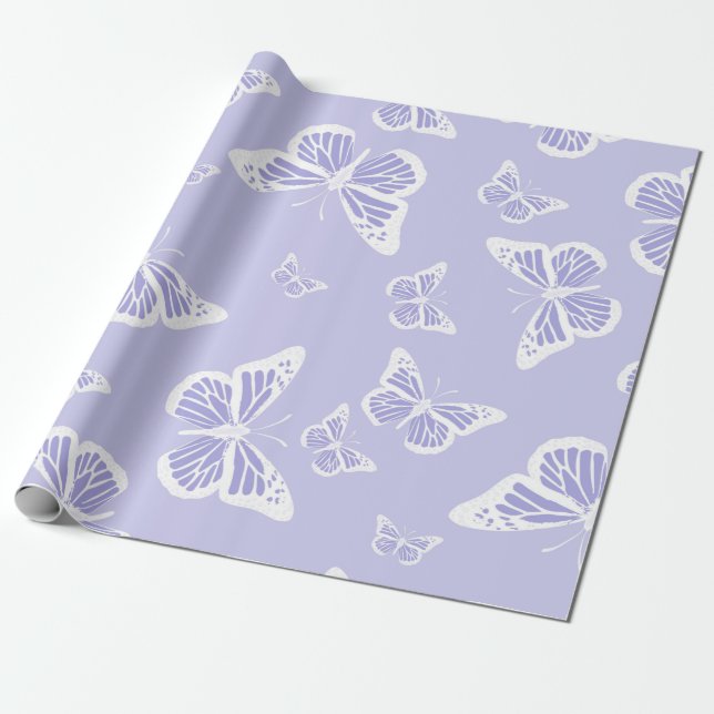 Papier Cadeau Motif Lilac Purple et White Butterfly Motif (Déroulé)