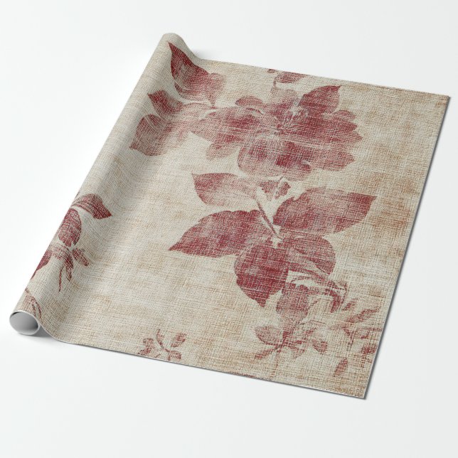 Papier Cadeau Motif lin floral rose rustique (1) (Déroulé)