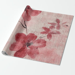 Papier Cadeau Motif lin floral rose rustique (5)