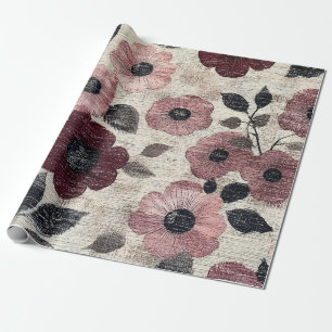 Papier Cadeau Motif lin floral rose rustique (7)