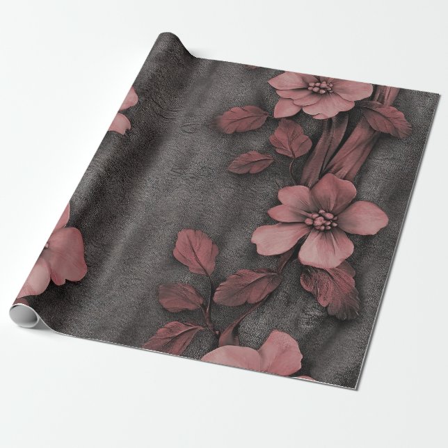 Papier Cadeau Motif lin floral rose rustique (8) (Déroulé)