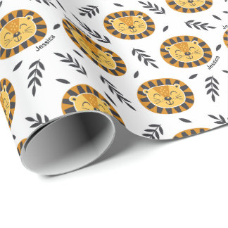 Papier Cadeau Motif Lion Jungle avec nom enfant