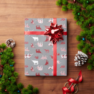 Papier Cadeau Motif Longhorns à motif rouge de vacances