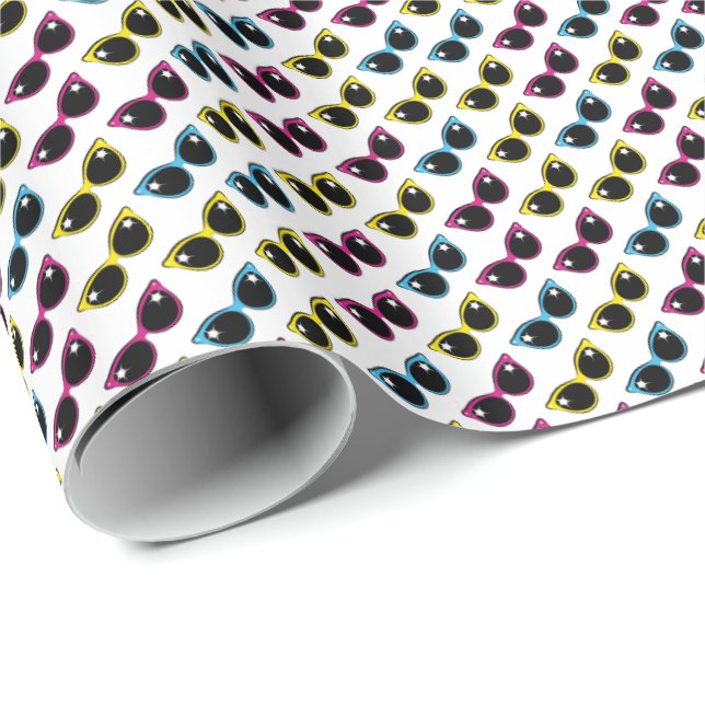 Papier Cadeau Motif Lunettes de soleil de chat rétro (Coin rond)