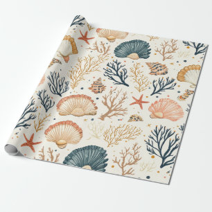 Papier Cadeau Motif Luxueux de Coquillages de la Côte Bleue Cora