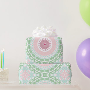 Papier Cadeau Motif mandala moderne vert menthe et rose