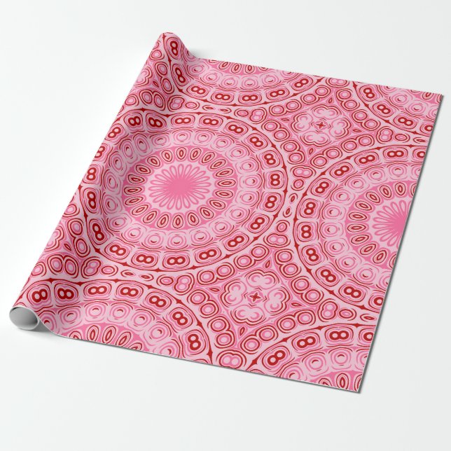 Papier Cadeau Motif Mandala Rouge et Rose (Déroulé)