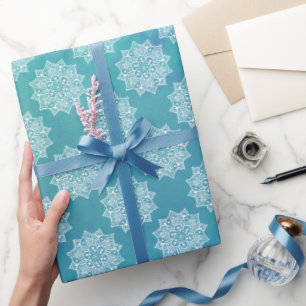 Papier Cadeau Motif mandala turquoise élégant joli féminin