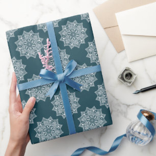 Papier Cadeau Motif mandala vert foncé élégant joli féminin