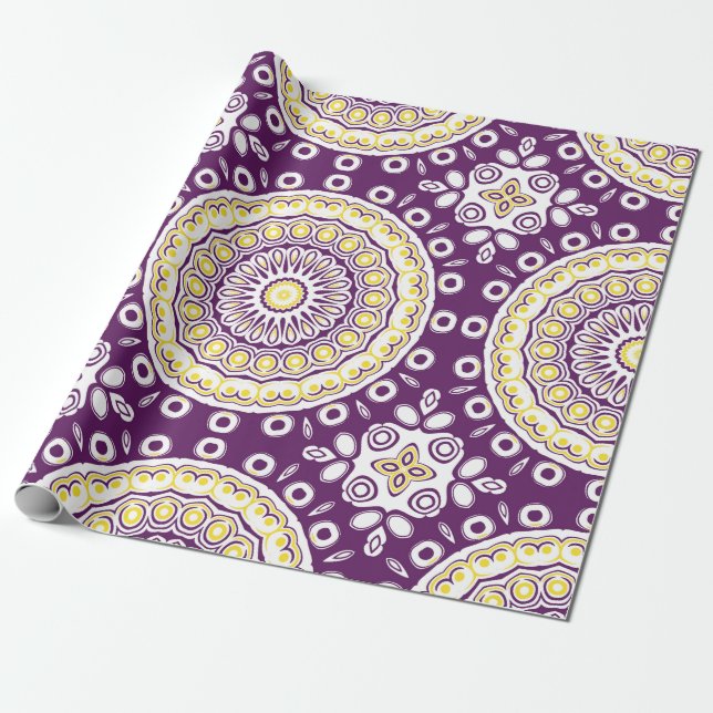 Papier Cadeau Motif mandala violet et or (Déroulé)