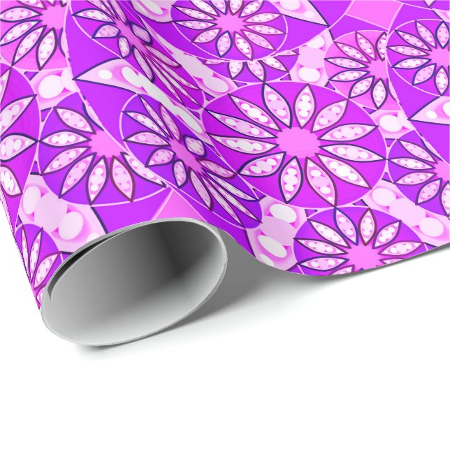Papier Cadeau Motif mandala, violet, orchidée et rose (Coin rond)