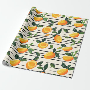 Papier Cadeau Motif Mango Aquarelle avec Feuilles verts