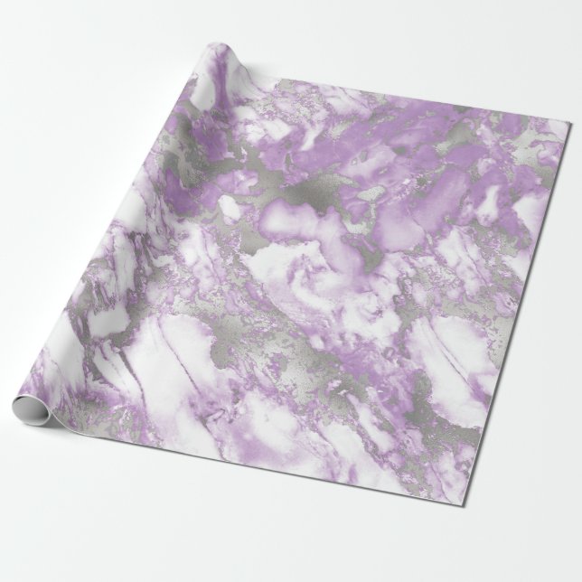 Papier Cadeau Motif marbre argent et violet clair moderne (Déroulé)