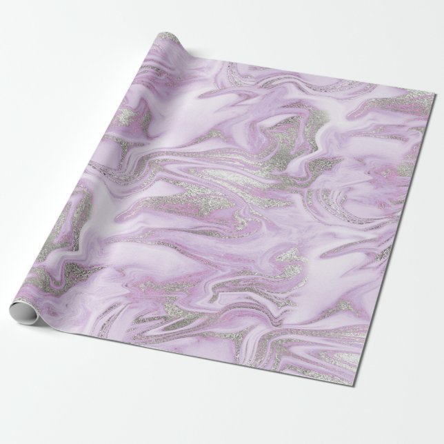 Papier Cadeau Motif marbre argent et violet clair moderne (Déroulé)