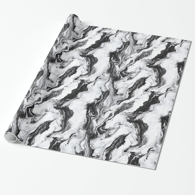 Papier Cadeau Motif Marbre blanc et noir (Déroulé)