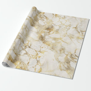 Papier Cadeau Motif Marbre Blanc et Or Moderne