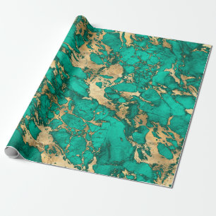 Papier Cadeau Motif Marbre Moderne Sarcelle et Or