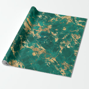 Papier Cadeau Motif marbre sarcelle et or moderne