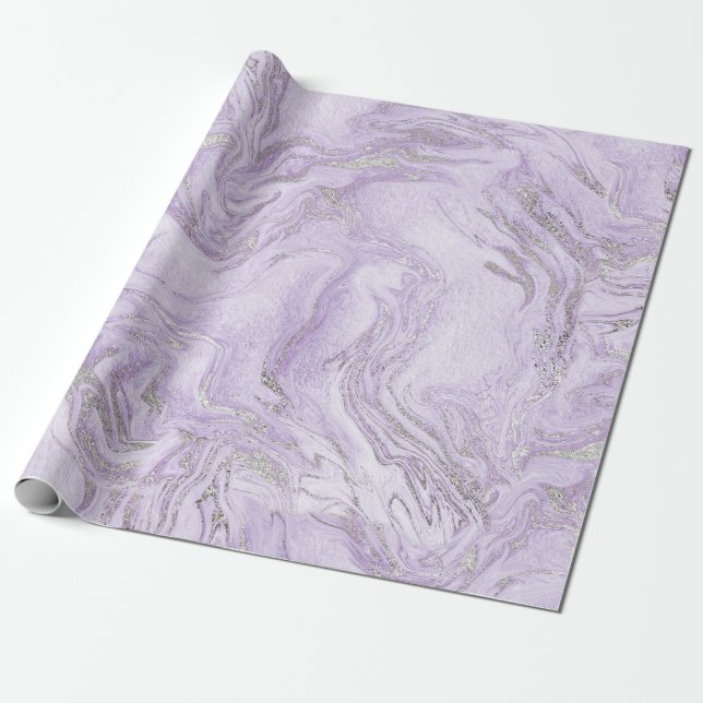 Papier Cadeau Motif Marbre Violet Clair et Argent Moderne (Déroulé)