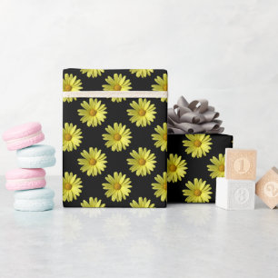 Papier Cadeau Motif marguerrier - Couleur complète sur noir
