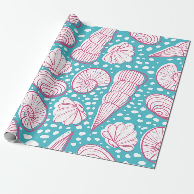 Papier Cadeau Motif marin sans joint avec différents coquillages (Déroulé)