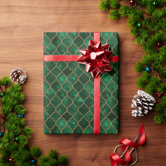 Papier Cadeau Motif marocain émeraude – Style Luxe (Cadeau de vacances)