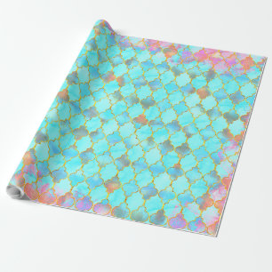 Papier Cadeau Motif marocain rose et aqua