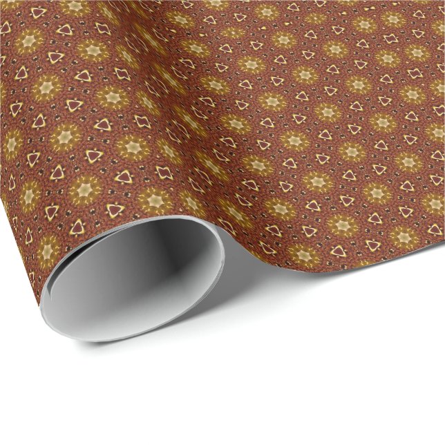 Papier Cadeau Motif Masala Brun Jaune Épicé (Coin rond)
