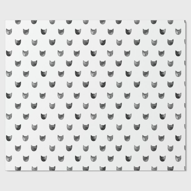 Papier Cadeau Motif mignon chic noir et blanc de chat (Plat)