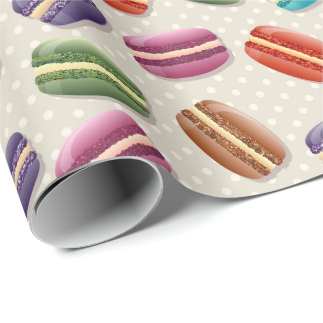 Papier Cadeau Motif mignon coloré de macarons (Coin rond)
