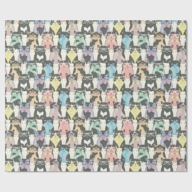Papier Cadeau Motif mignon de chats de hippie (Plat)
