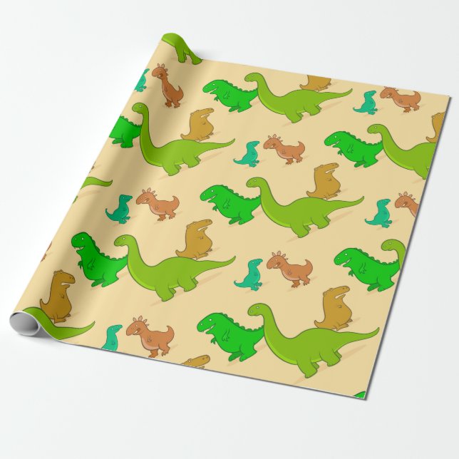 Papier Cadeau Motif mignon de dinosaure de bande dessinée (Déroulé)