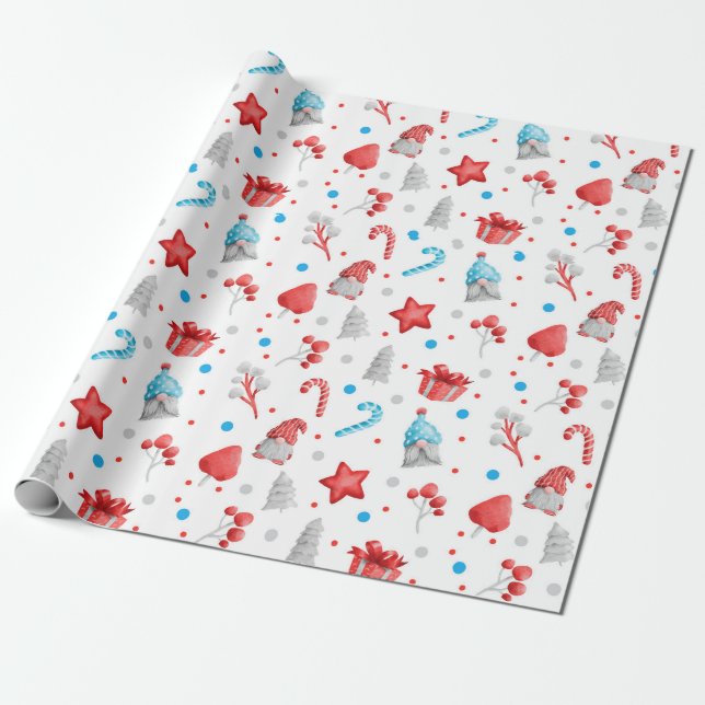 Papier Cadeau Motif mignon de Gnomes, Etoiles, Sucres de canne,  (Déroulé)