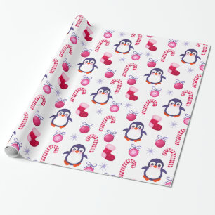 Papier Cadeau Motif mignon de Noël rose et blanc avec des