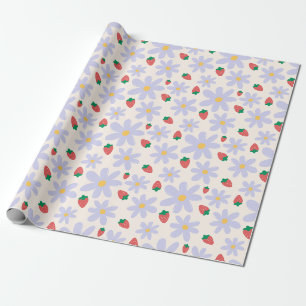 Papier Cadeau Motif mignon de pâquerette et de fraise