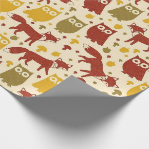 Papier Cadeau Motif mignon de renard et de hibou de la forêt