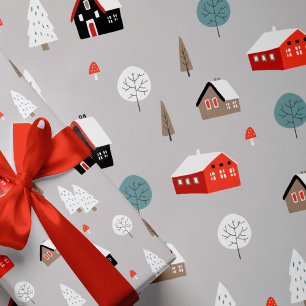 Papier Cadeau Motif mignon de vacances d'hiver moderne nordique