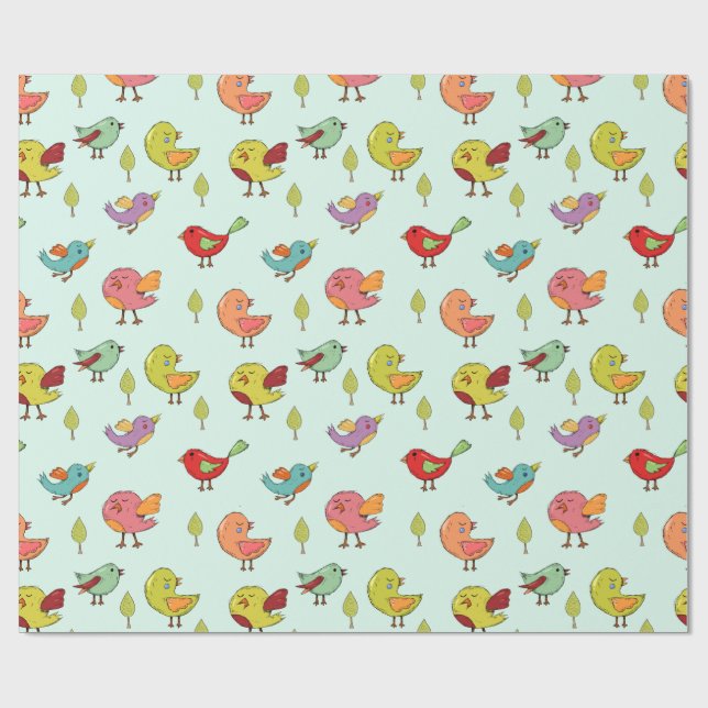 Papier Cadeau Motif mignon d'oiseaux Whimsical à main (Plat)
