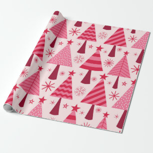 Papier Cadeau Motif minimaliste de Noël rose et rouge
